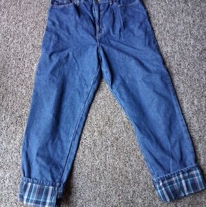 L.L. Bean Relaxed Blue Jeans with Plaid Cuffs
